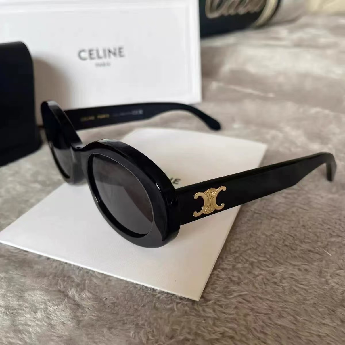 Celine Triomphe Black Frame Gold Logo CL40194 Sunglasses