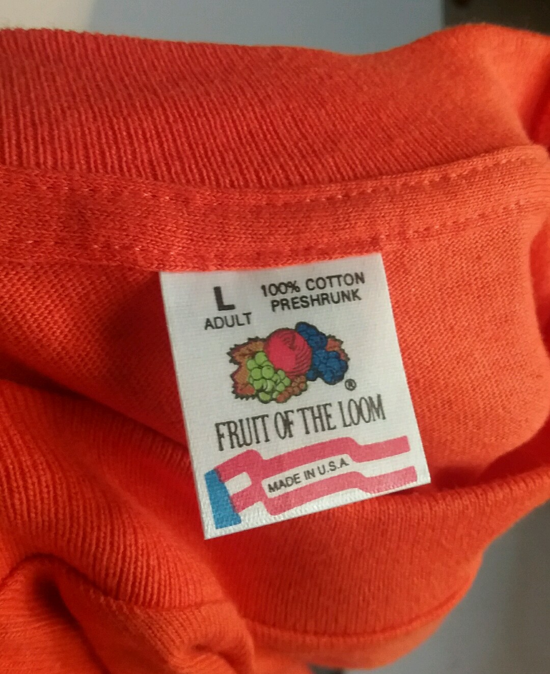 New Deadstock Vtg Blank orange 80s 90s Fruit of the Loom T Shirt L motorcycle