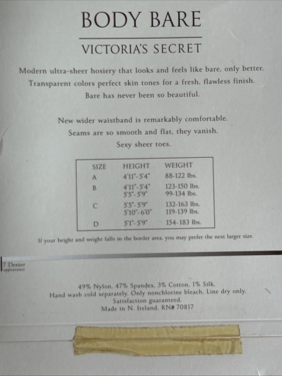 Victoria’s Secret Body Bare Size B Hipster Hosiery 7 Denier Almost Black