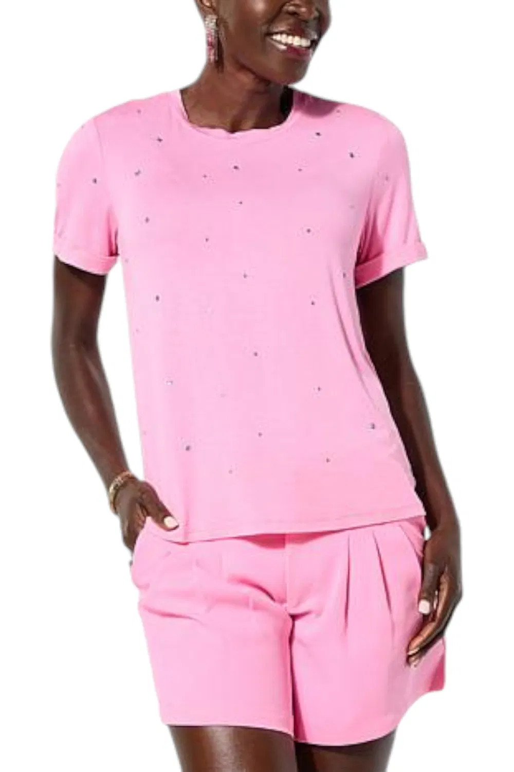 G by Giuliana Women’s Embellished Crewneck Tee Lipstick Sachet Pink