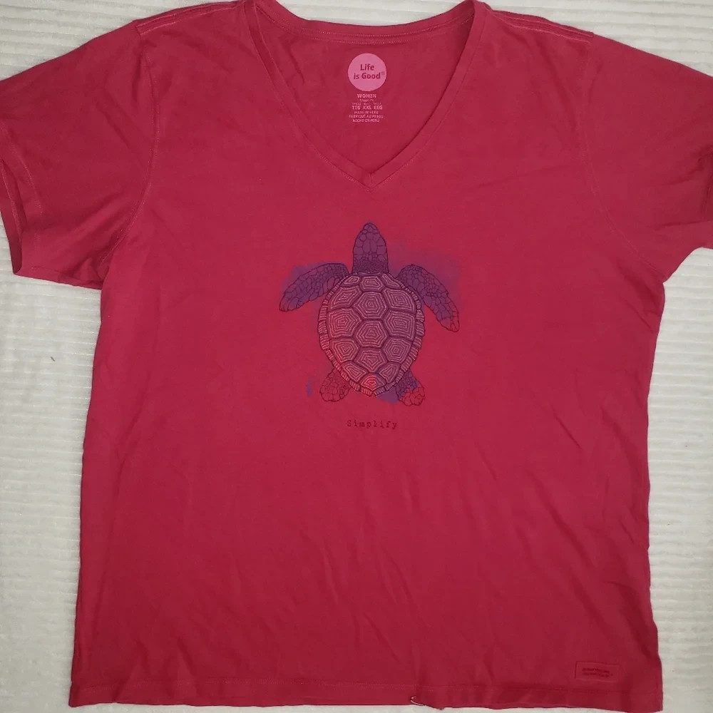Life is Good Pink T-Shirt with Turtle Design NWOT classic fit XXL