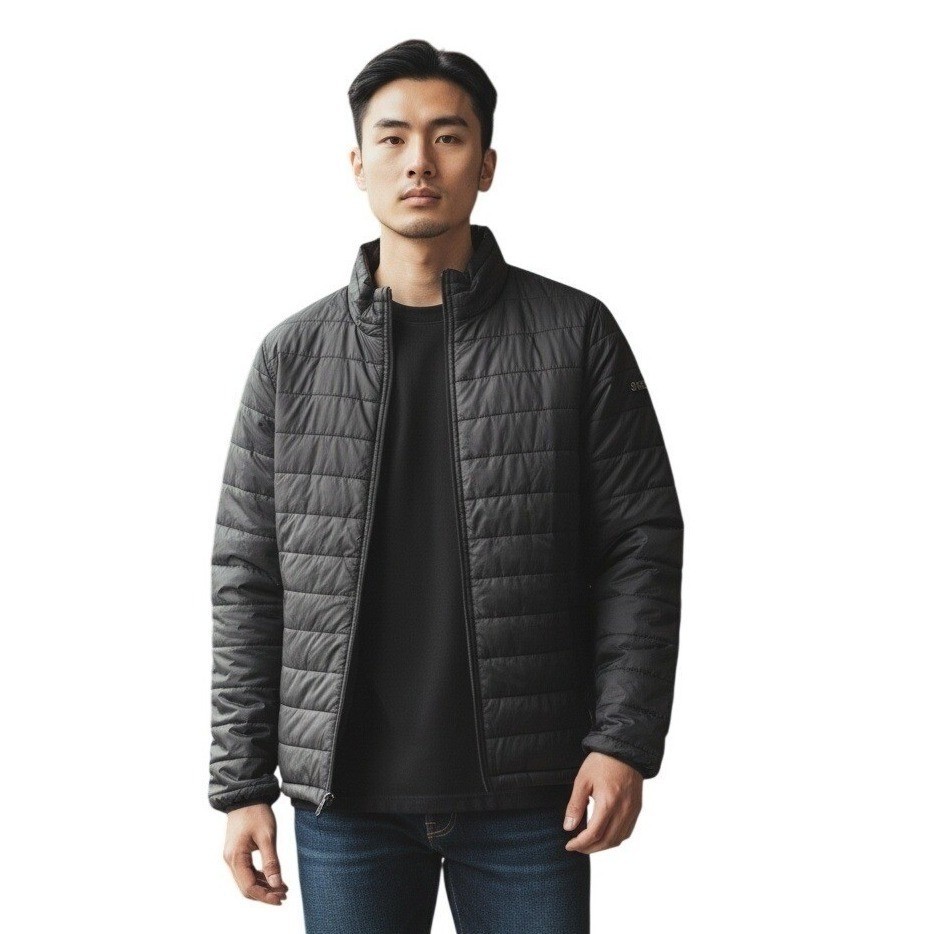 SMES Black Puffer Jacket Lightweight Full Zip Quilted Year Round Gorpcore Pack