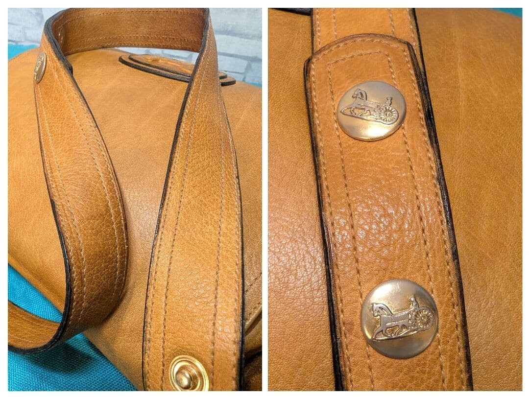 CELINE Shoulder Bag Embossed Leather Horse carriage logo Vintage Auth From Japan