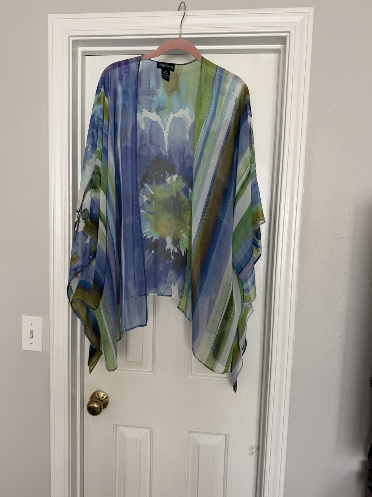 Maggie Barnes Organza Kimono Top Womens 5X Tie Dye Watercolor Artsy Art To Wear