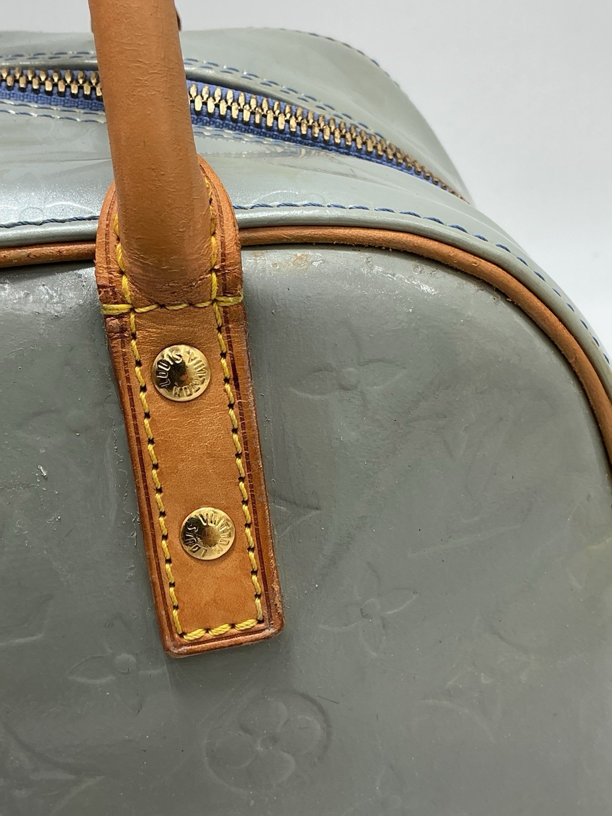 Louis Vuitton LV Monogram Tompkins Sq Vernis Patent Leather Gray Tote Bag + COA
