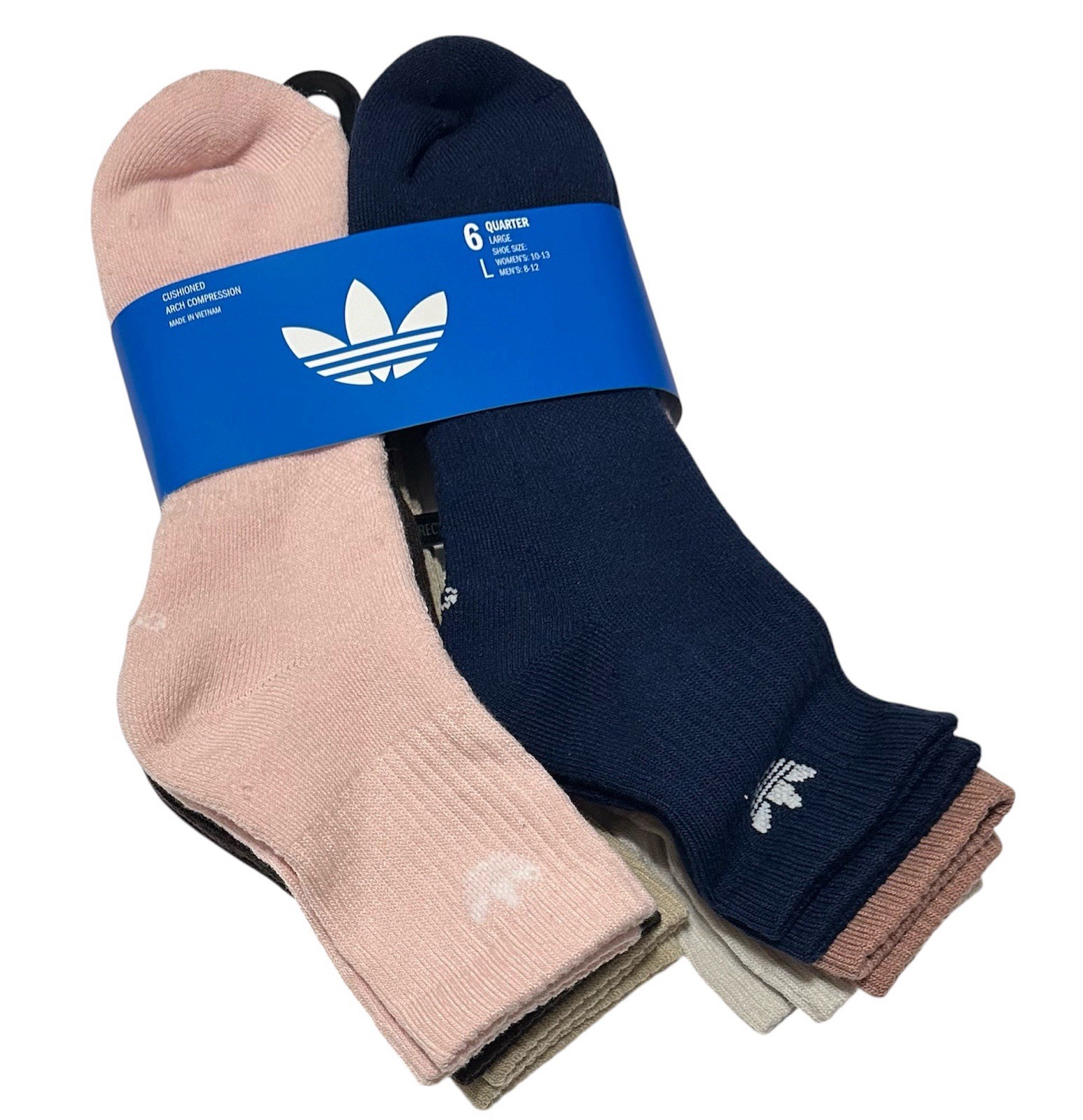 Adidas Men’s 6-Pairs Cushioned Quarter Crew Socks Arch Compression Assorted 661