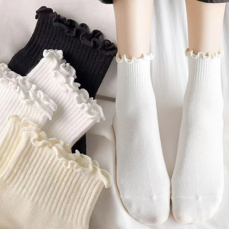 6× Cotton Ruffled Socks Ankle Socks Knitted Soft Ruffled Casual Women’s Sock USA