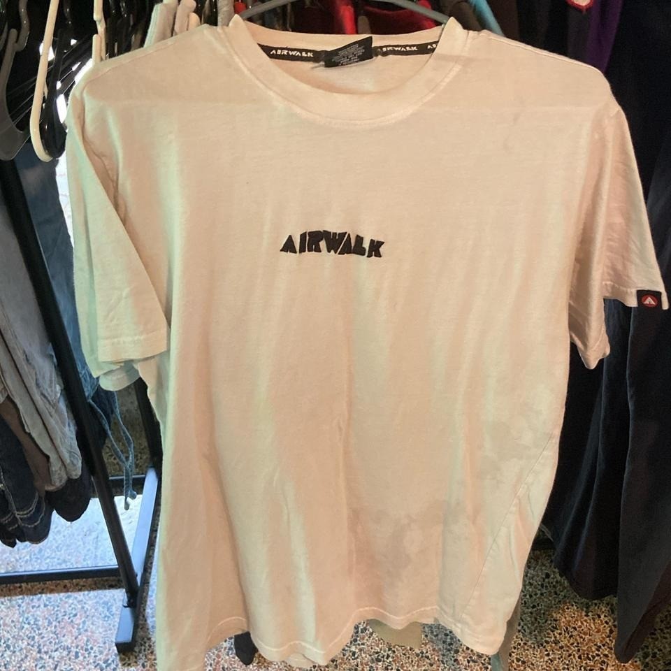 Airwalk white skater tee with oil stains on left side #skaterstyle