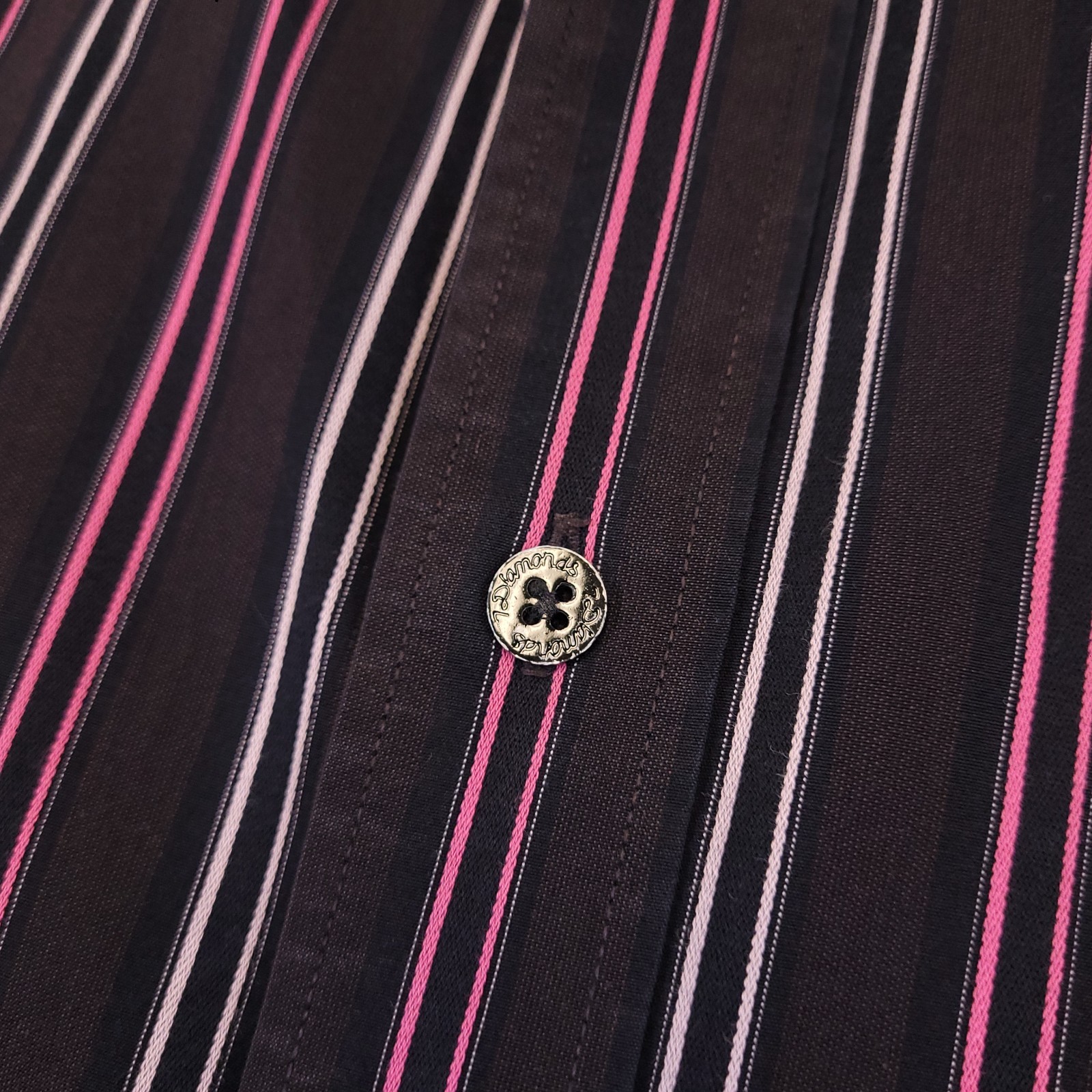 7D 7 Diamonds Shirt Mens 2XL Chocolate Brown Striped Cotton Spread Collar