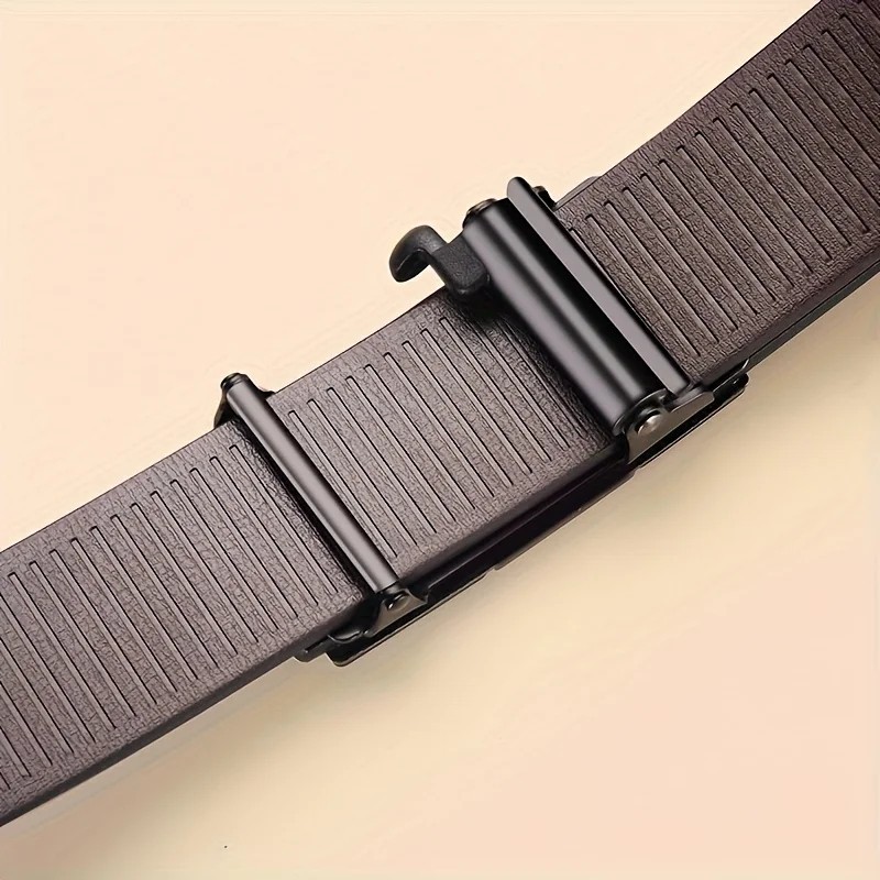 Men’s Automatic Buckle Belt Luxury Black Leather Ratchet Waist Belt Gift