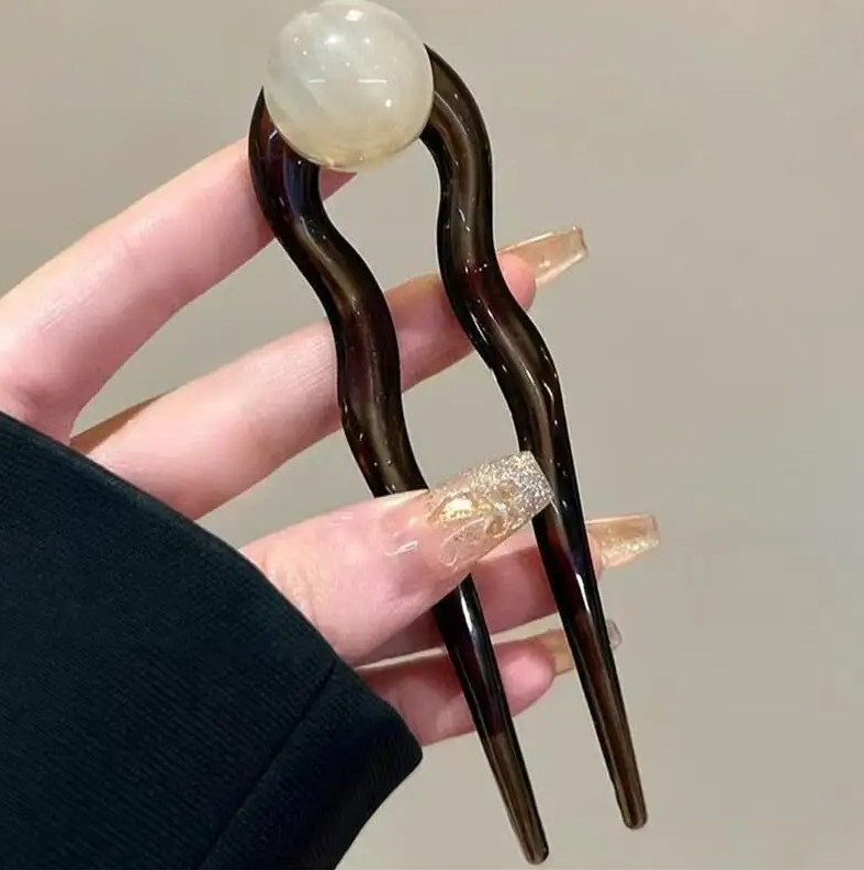 1pc Fashion Colored Pearl U-Shaped Hair Sticks Hairpin for Women Girls – NEW