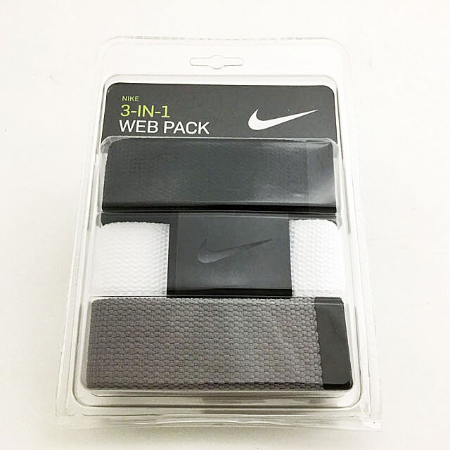 NIKE MENS WEB BELT 3 IN 1 PACK WHITE/GREY/BLACK W/ MATT BLACK HARDWARE NEW 20259