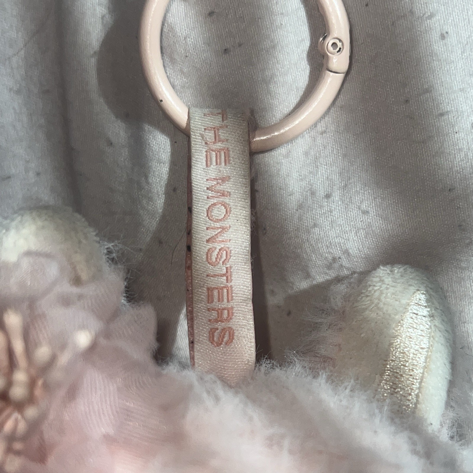 POP MART The Monsters Kawaii Pink Plush Keychain Faux Fur Bow Ruffle