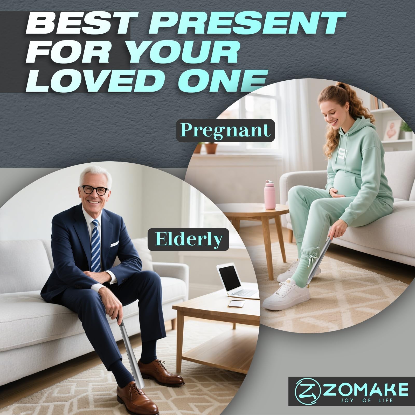 ZOMAKE 16.5″ Long Handle Shoe Horn Stainless Steel Metal Boot Spoon Men Women