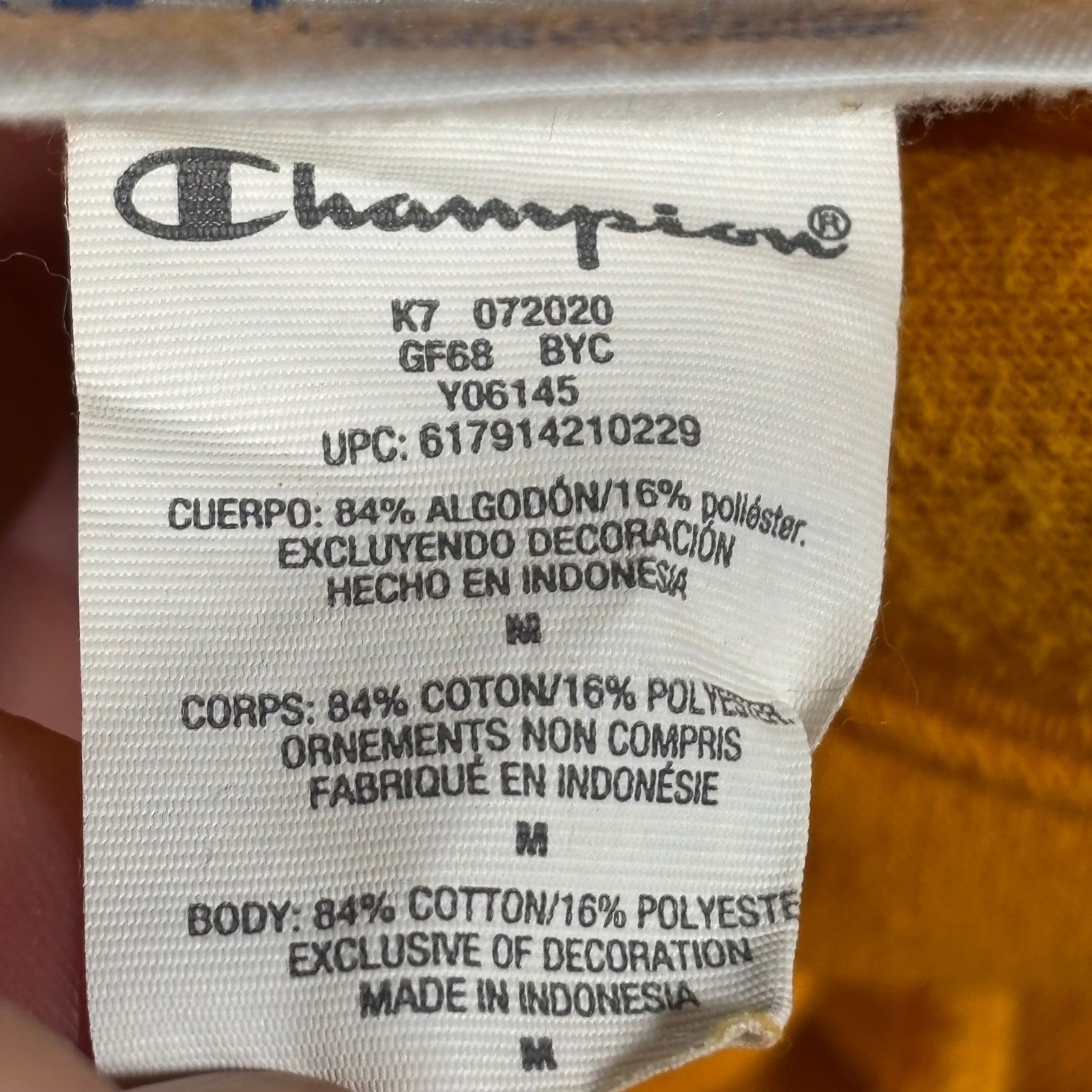 Champion Reverse Weave Hoodie Mens Medium Yellow GF68 BYC Vintage Pullover