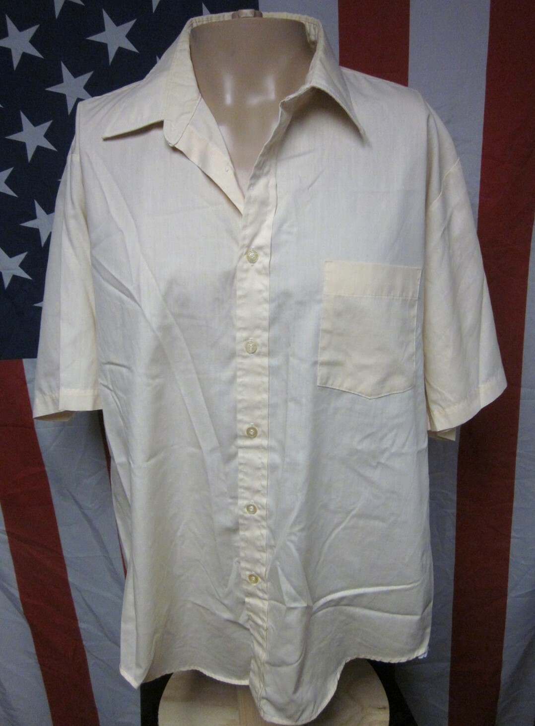 MANHATTAN button-down dress shirt 1970s rockabilly 17.5 polyester Natural Blend