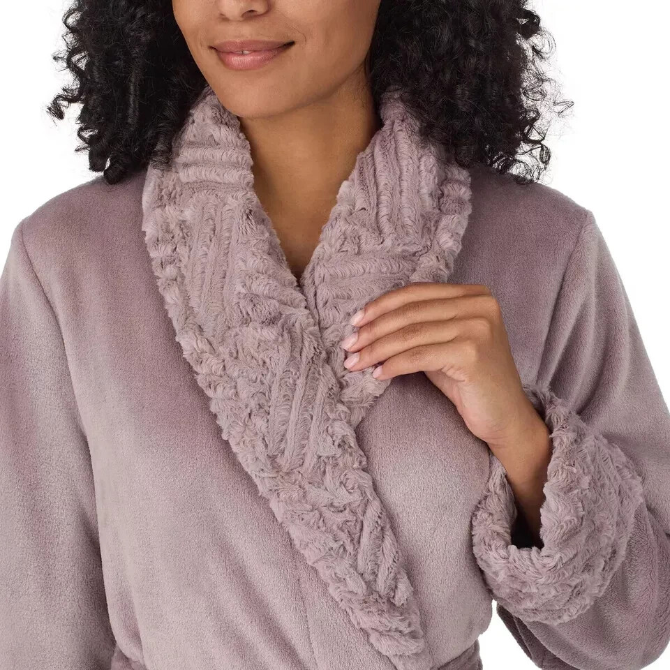 NEW Carole Hochman Plush Wrap Robe Midweight, Purple, Pockets, Size LARGE