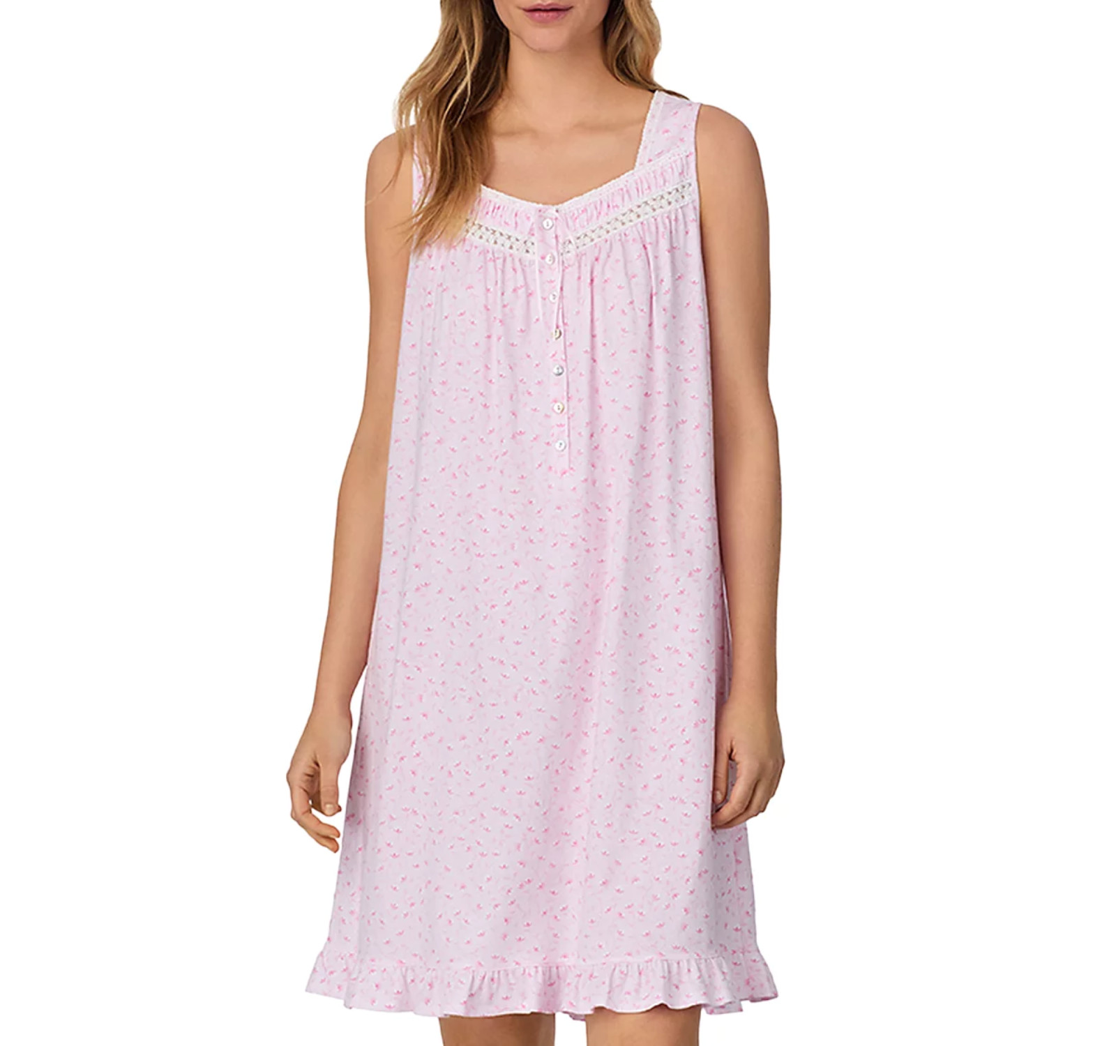 Nwt $64 Eileen West Pink Blossoms 100% COTTON KNIT Sleeveless Short Nightgown XL