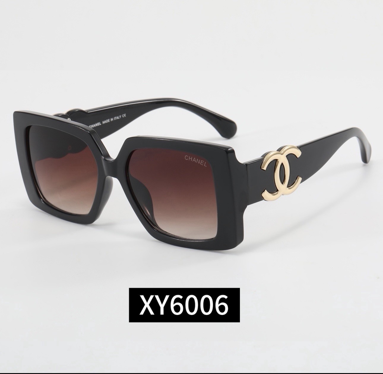 CHANEL CC Women’s Cat Eye Sunglasses Black Plastic Frame Gray Tinted Lens