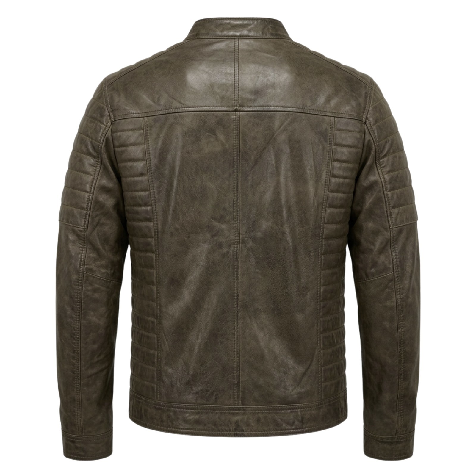 Men’s Distressed Brown Leather Jacket – Cafe Racer Style Quilted Biker Jacket