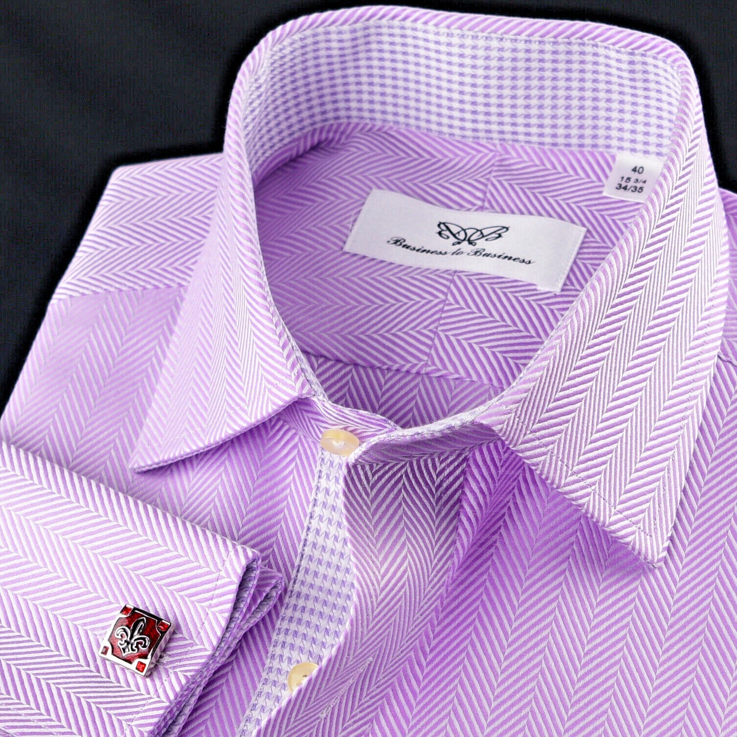 Purple Luxury Herringbone Formal Business Dress Shirt With Light Houndstooth