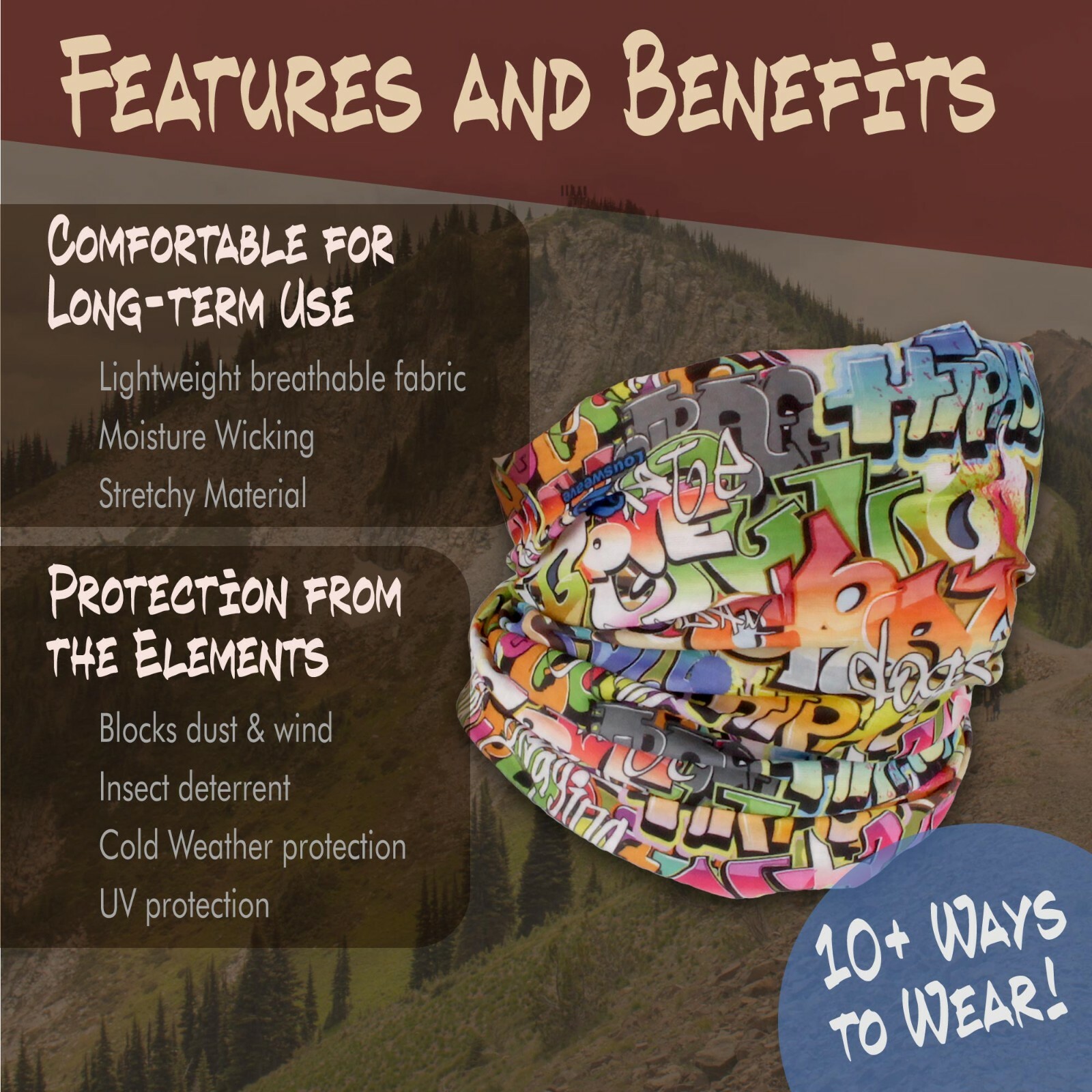 Neck Gaiter Face Mask Cover Scarf Bandana Balaclava – Multi-Functional Headwear