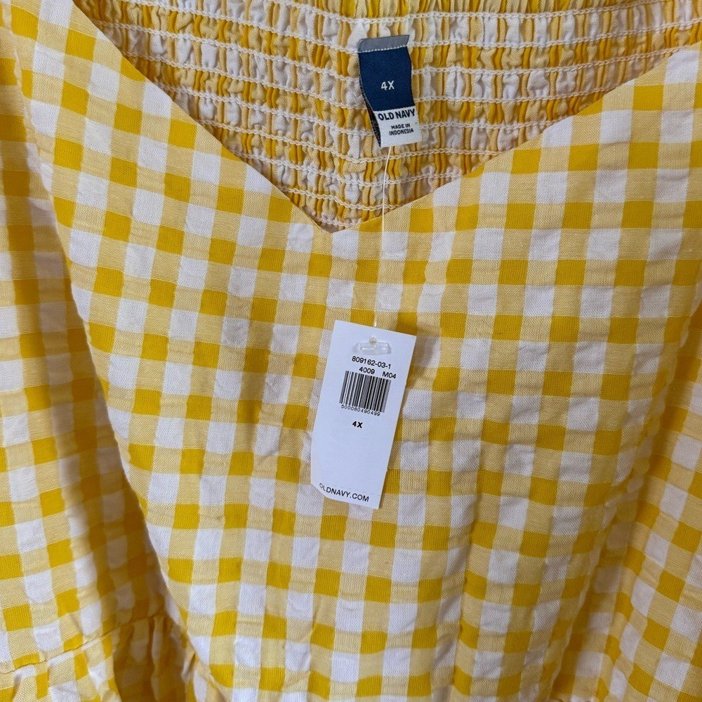 NWT Old Navy Yellow Gingham Smocked Puff Sleeve Dress 4X