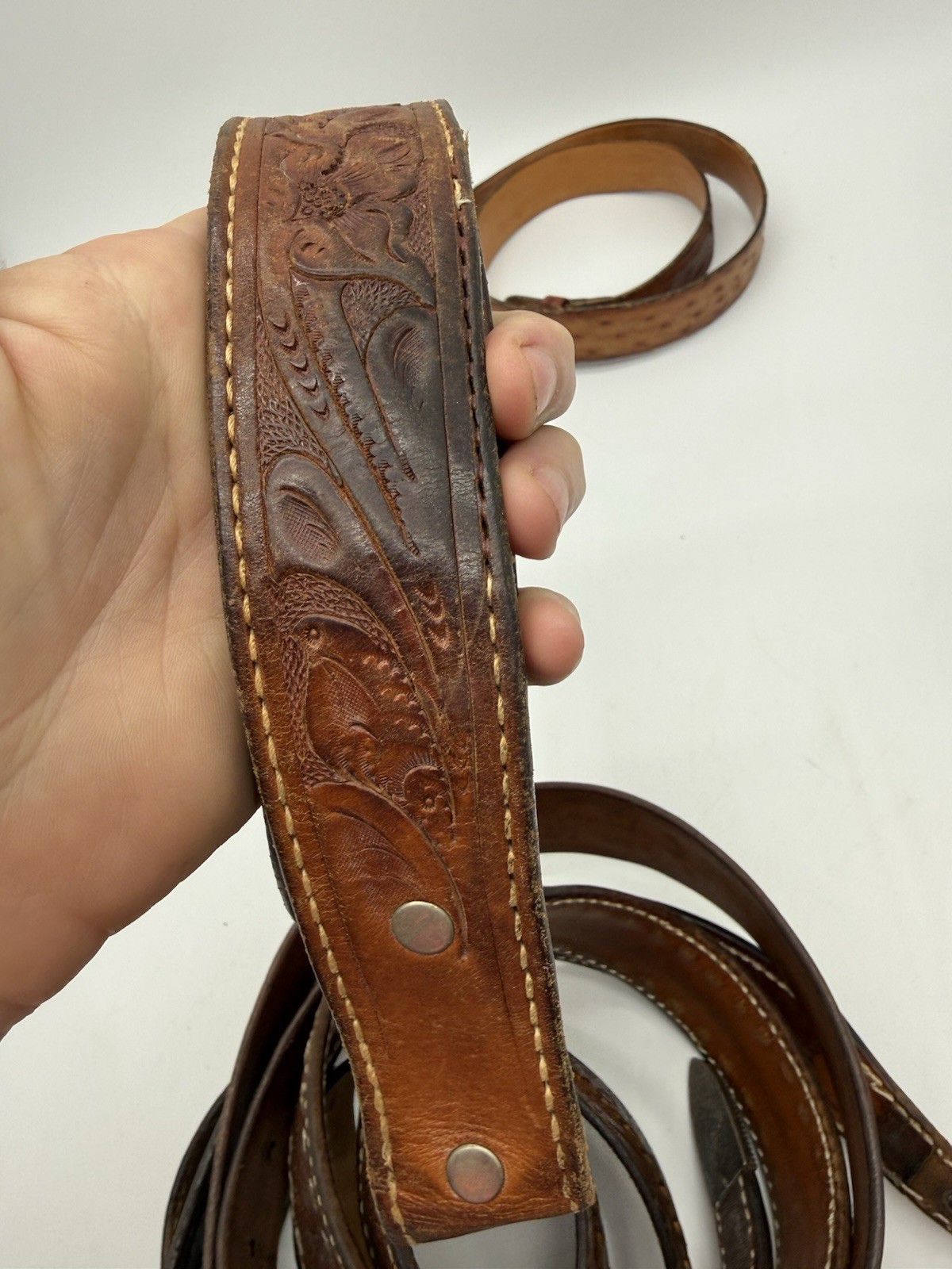 Lot of 5 Leather Belts Vintage Western Style Buckle Replacement Parts See Photos