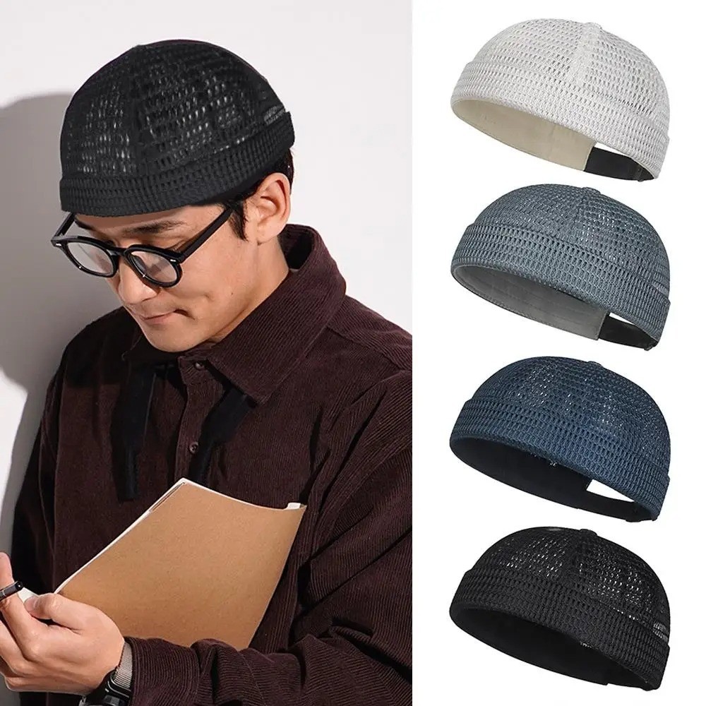 Men Breathable Quick Dry Mesh Skullcap Hat Summer Brimless Adjustable Sun Cap