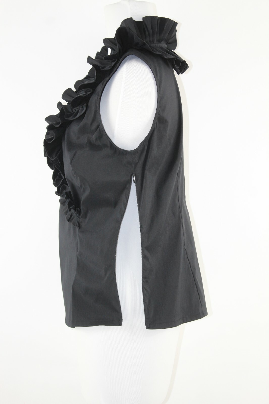 Cartise Sz 8 Black Ruffle Faux Wrap Fitted Nylon Polyester Spandex Top
