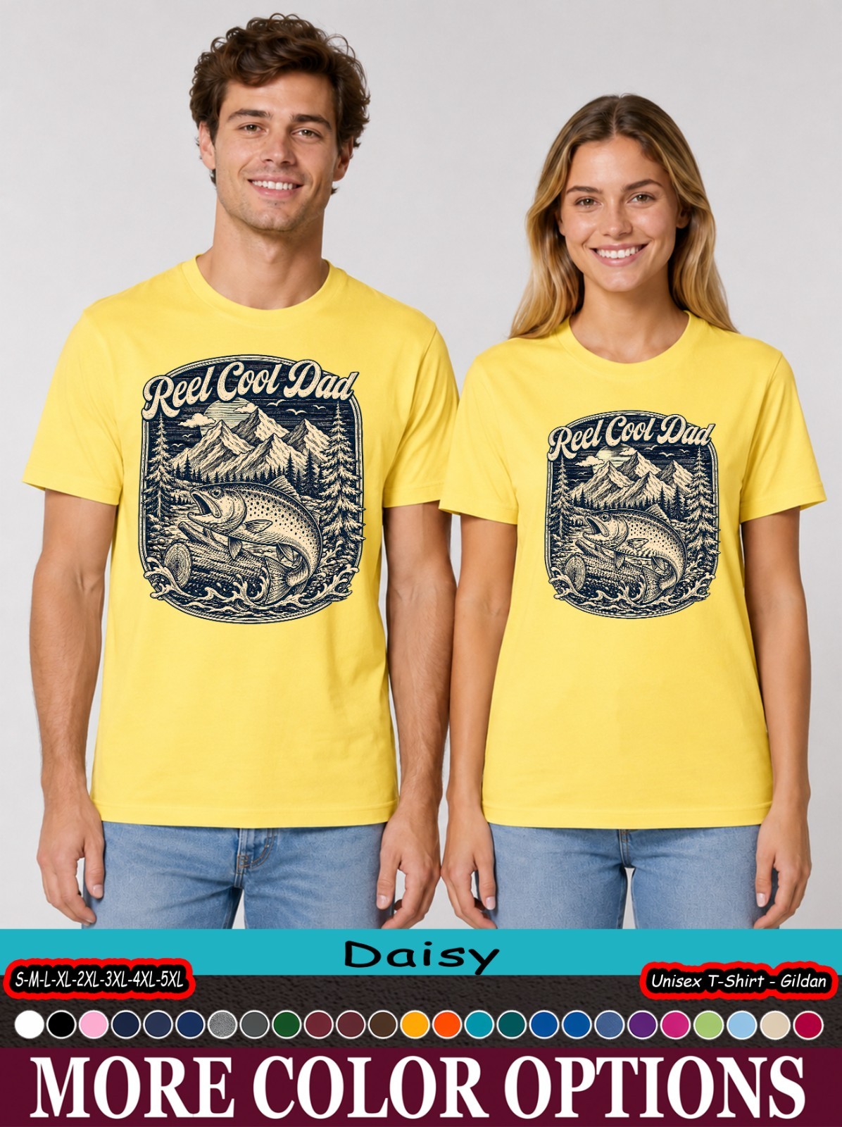 Reel Cool Dad Mountain Fish T-Shirt, Vintage Trout Outdoor Gift