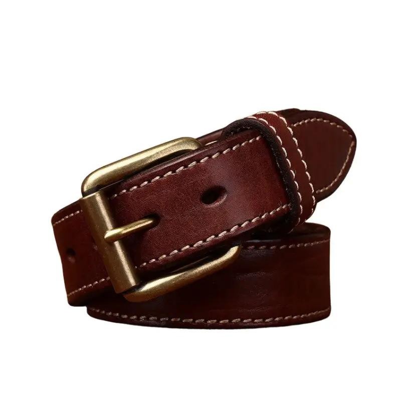 New Thick Bison Leather Belt Textured Vintage Tree Grain Full Grain 3.8cm Width