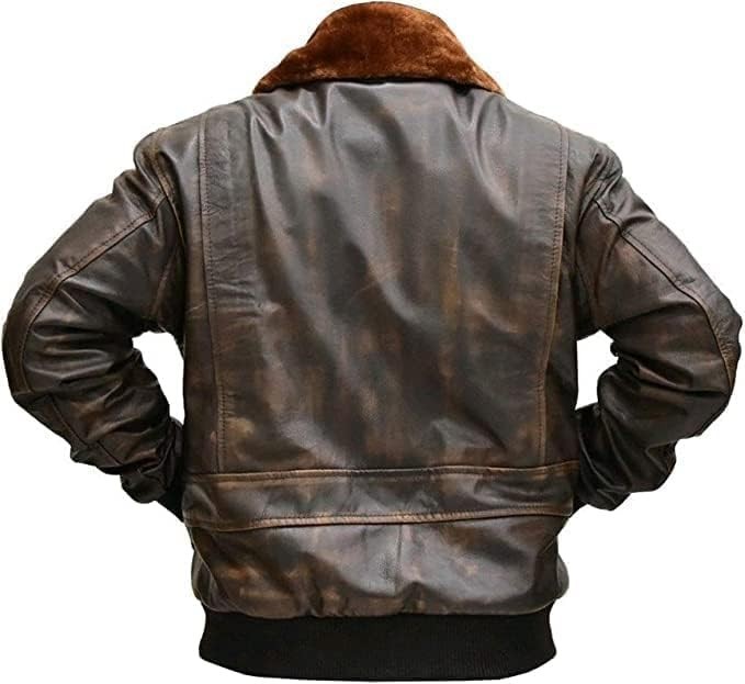 Mens G-1 Fur Collar US Navy Flight Distressed Brown Aviator Genuine Leather Jack