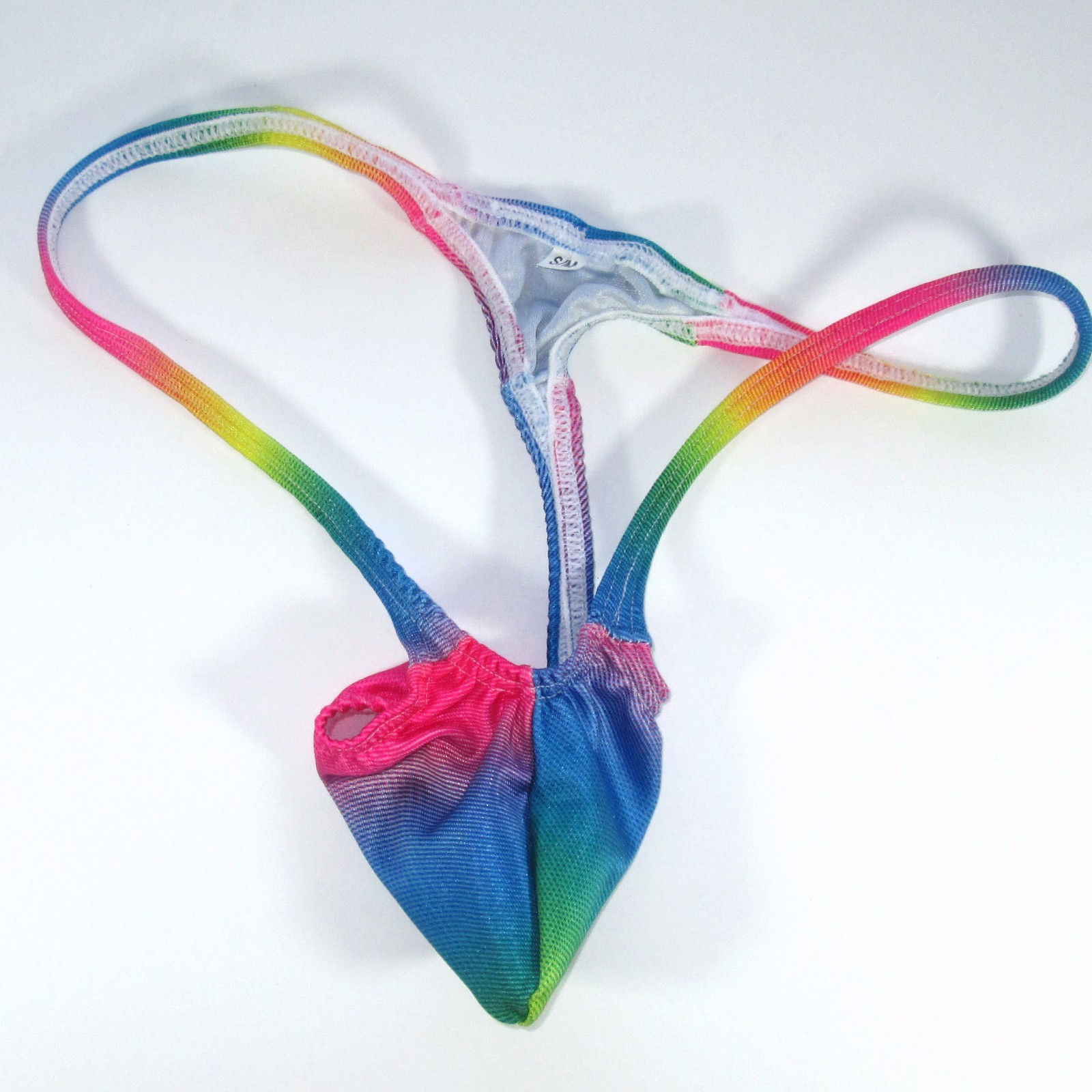 K403 P String Thong Grape Smugglers Contoured Pouch Rainbow Prints Swim fabric