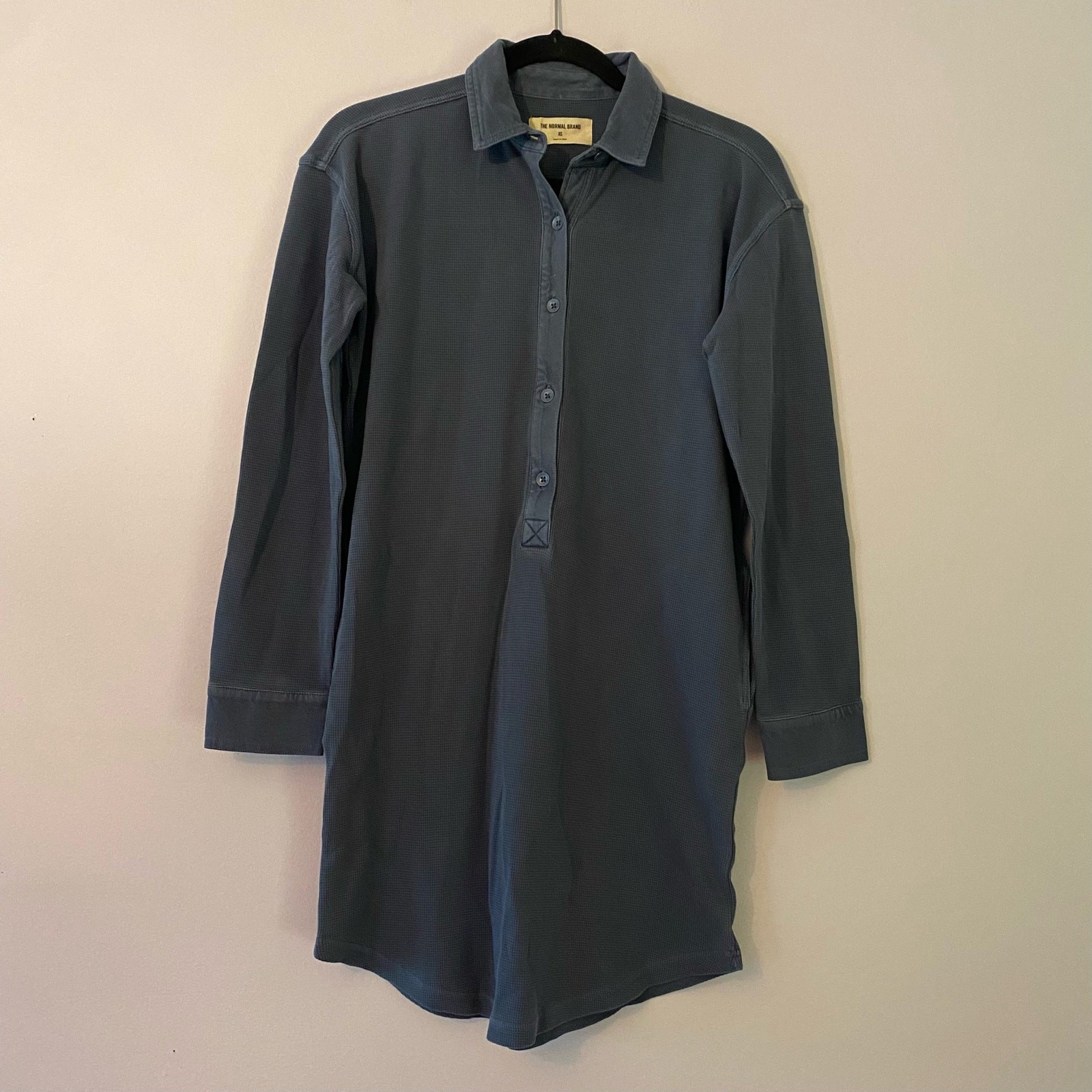 The Normal Brand Blue Henley Thermal Long Sleeve Shirt Dress Women’s size XS