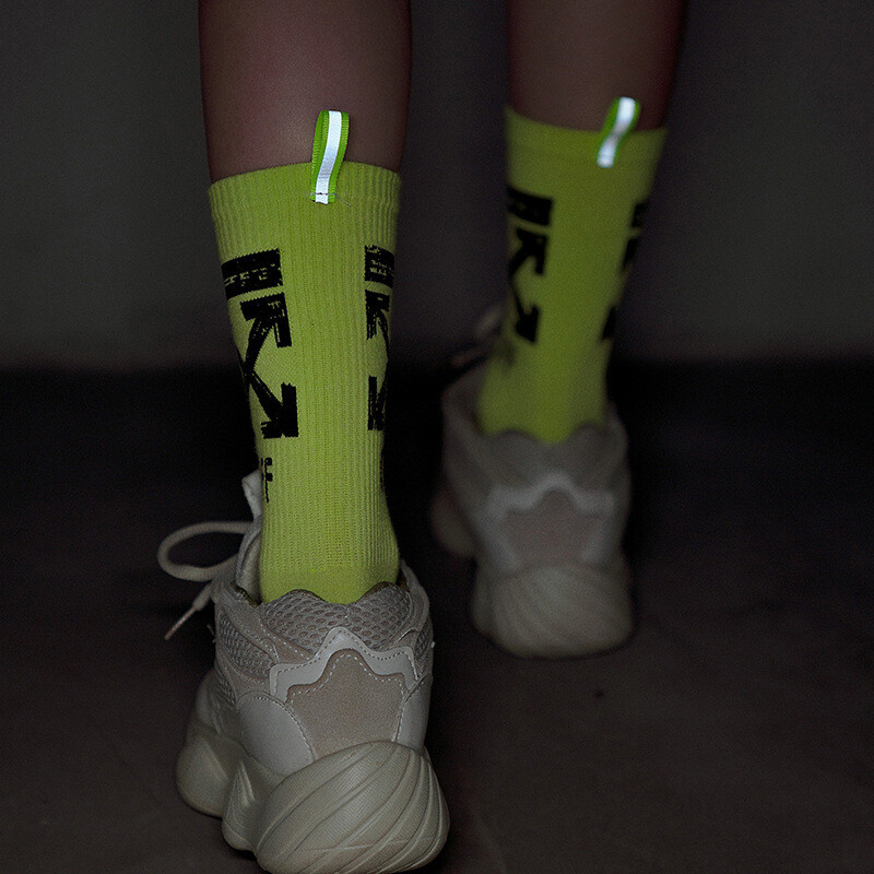 Unisex 2 Pairs Crew Socks Off Arrow Reflective Comfort White XX Athletic Socks