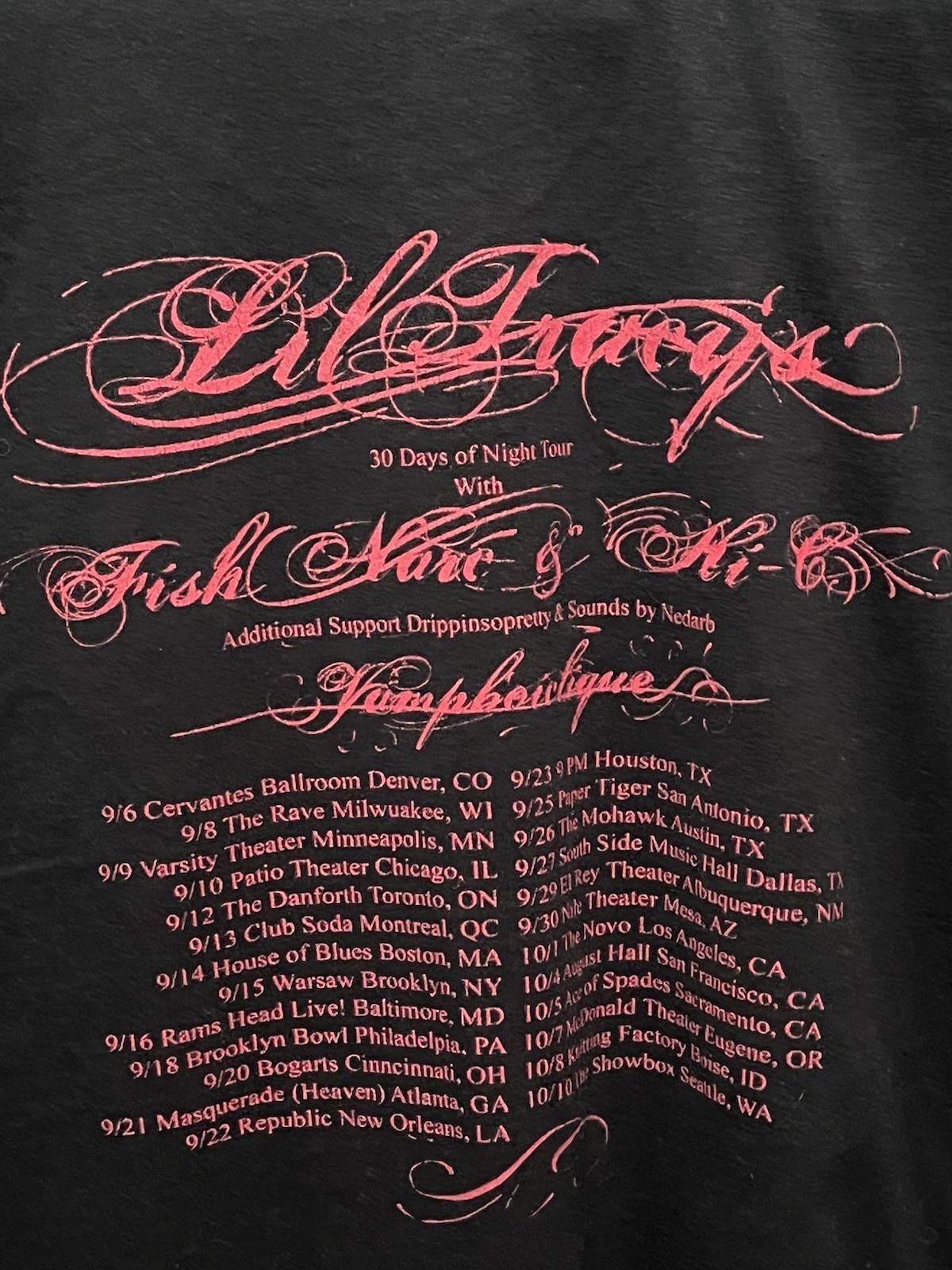 Men’s XL Lil’ Tracy 30 Days of Night Concert Tour Rap Hip Hop Peep Black T Shirt