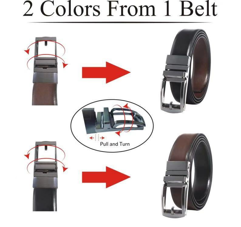 Mens Belt,Reversible Buckle No Holes Strap Ratchet Belt with Gift Box One Size