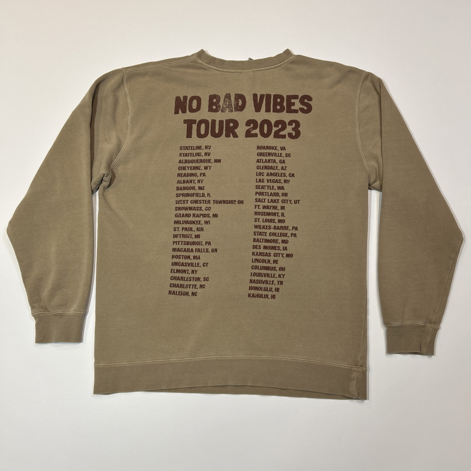 Old Dominion Mens Sweatshirt Large Beige No Bad Vibes World Tour Double Sided