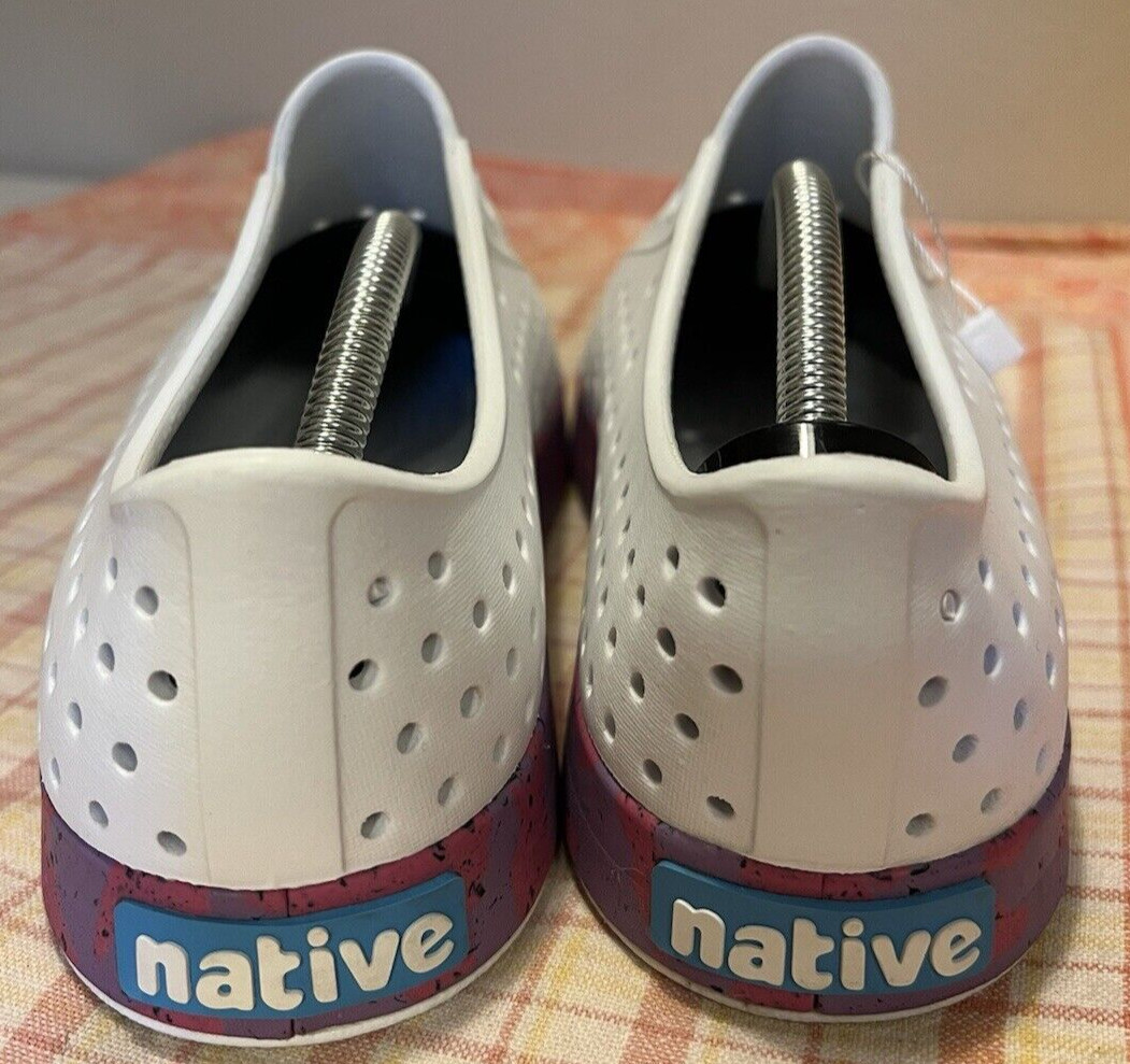 Native Jefferson Shoe White Purple Pink Sea Fan Dazzle Marble Slip On W8/M6 NWT