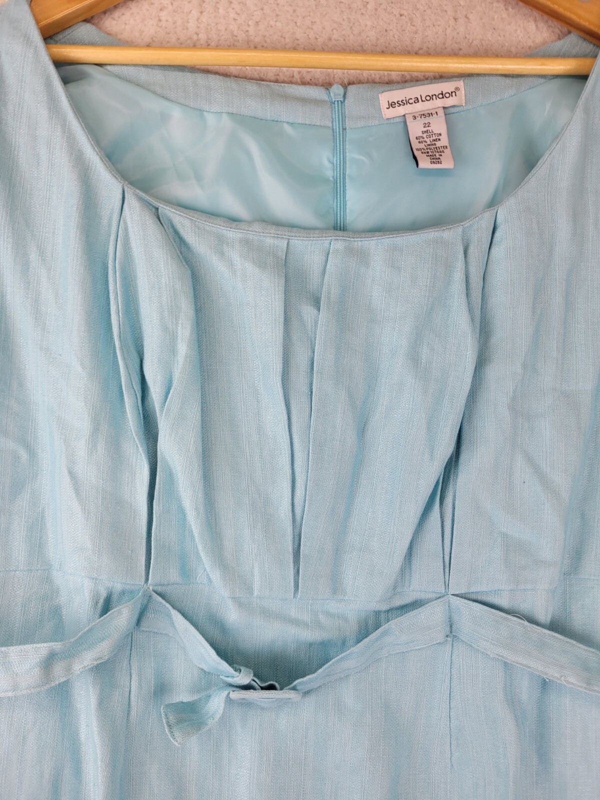 Jessica London Career Dress Womens 22 Blue Belted Milkmaid Old Money Back Zip