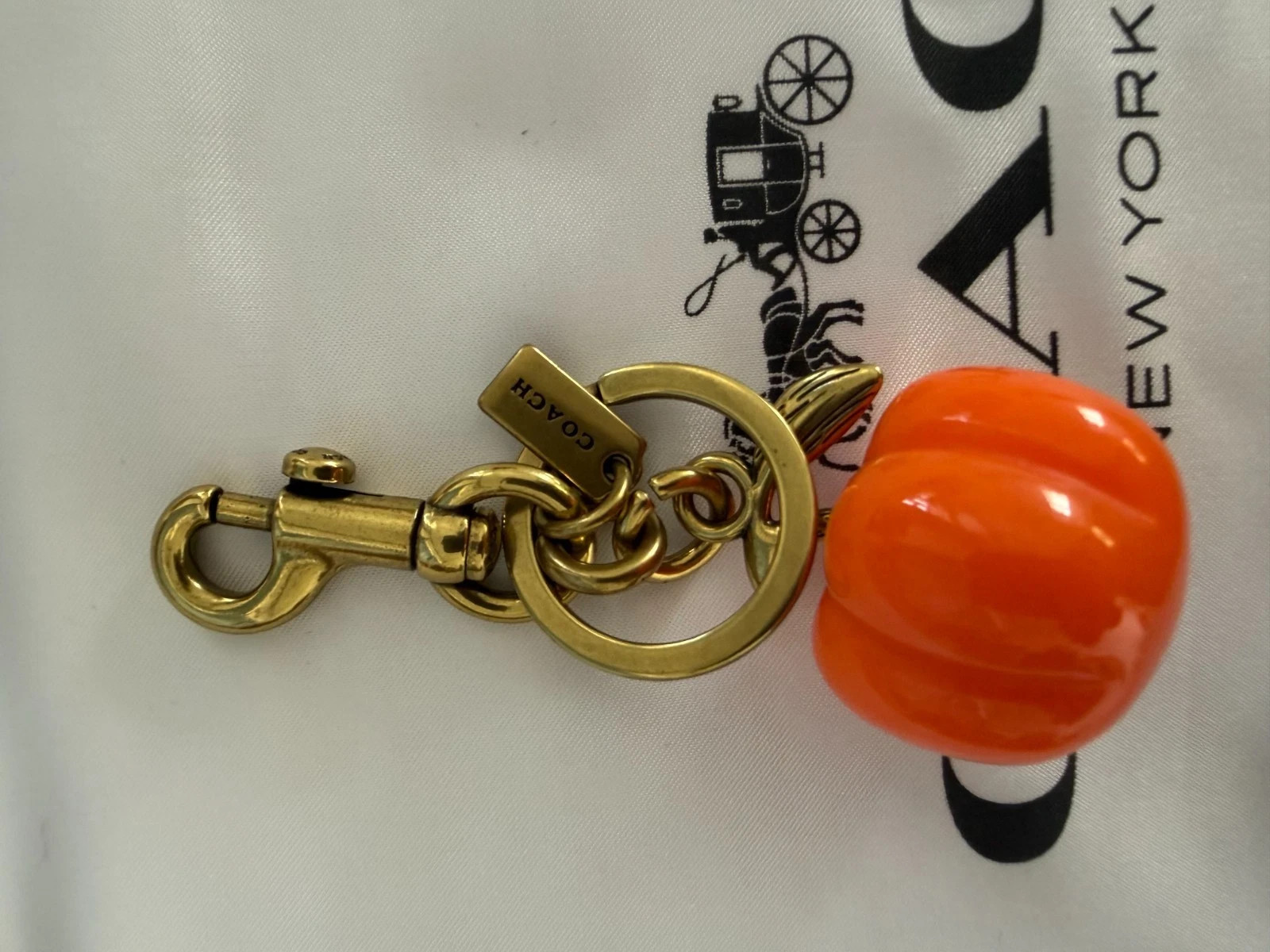 Coach Pumpkin Bag Charm Keychain Resin Metal Brass Purse Decoration