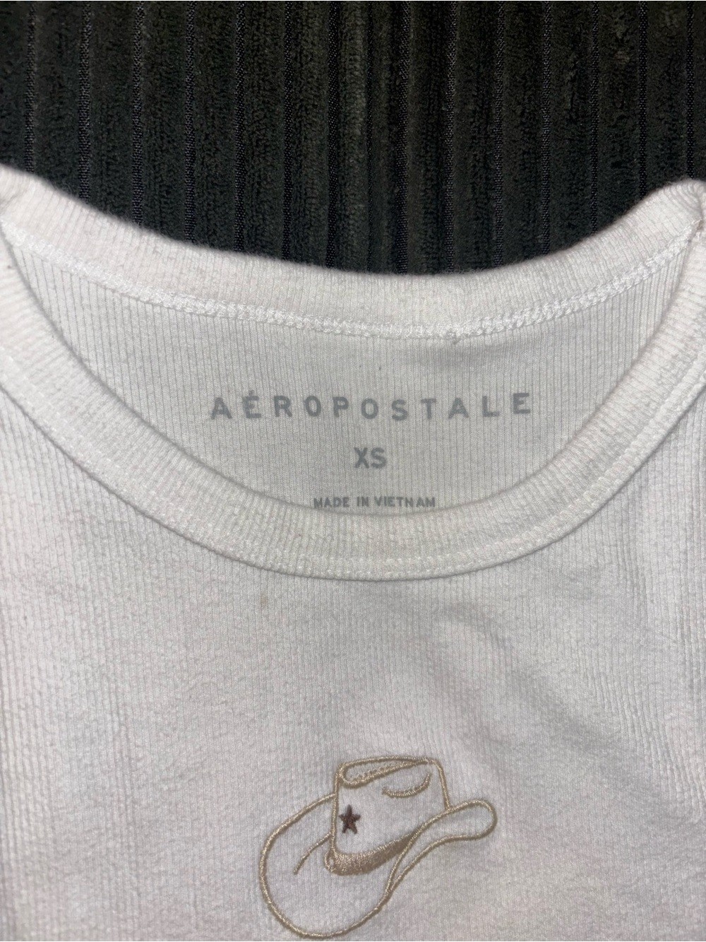 Aeropostale White Tank Top with Embroidered Cowboy Hat