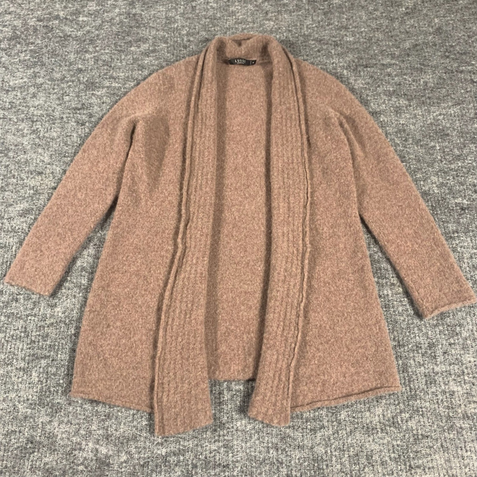 Lusso Cashmere Cardigan Womens M Brown Open Front Shawl Collar Sweater Soft