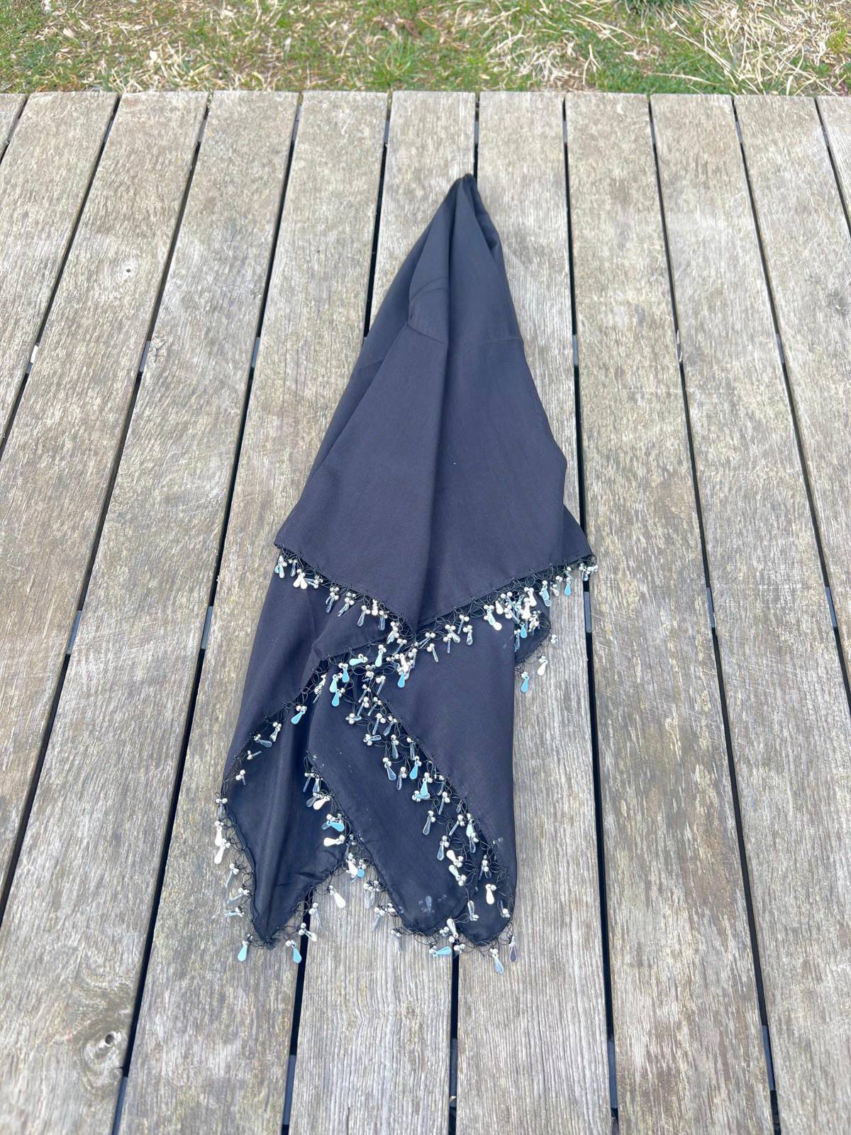 Handmade Black Turkish Crochet Edge Yazma Headscarf Cotton Unique Boho Vintage