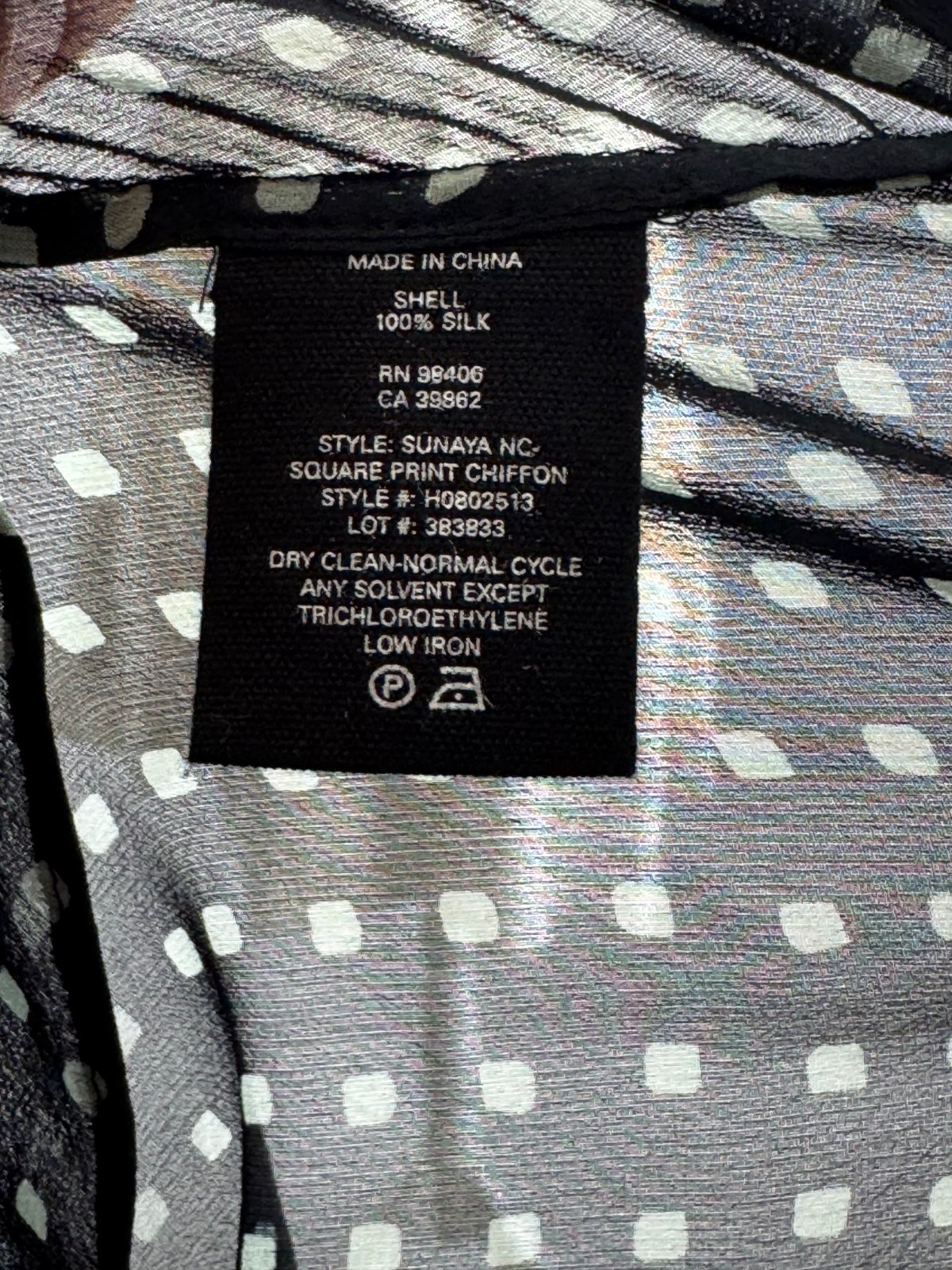 Theory 100% Silk Chiffon Blouse, Sheer Square Print, Size L