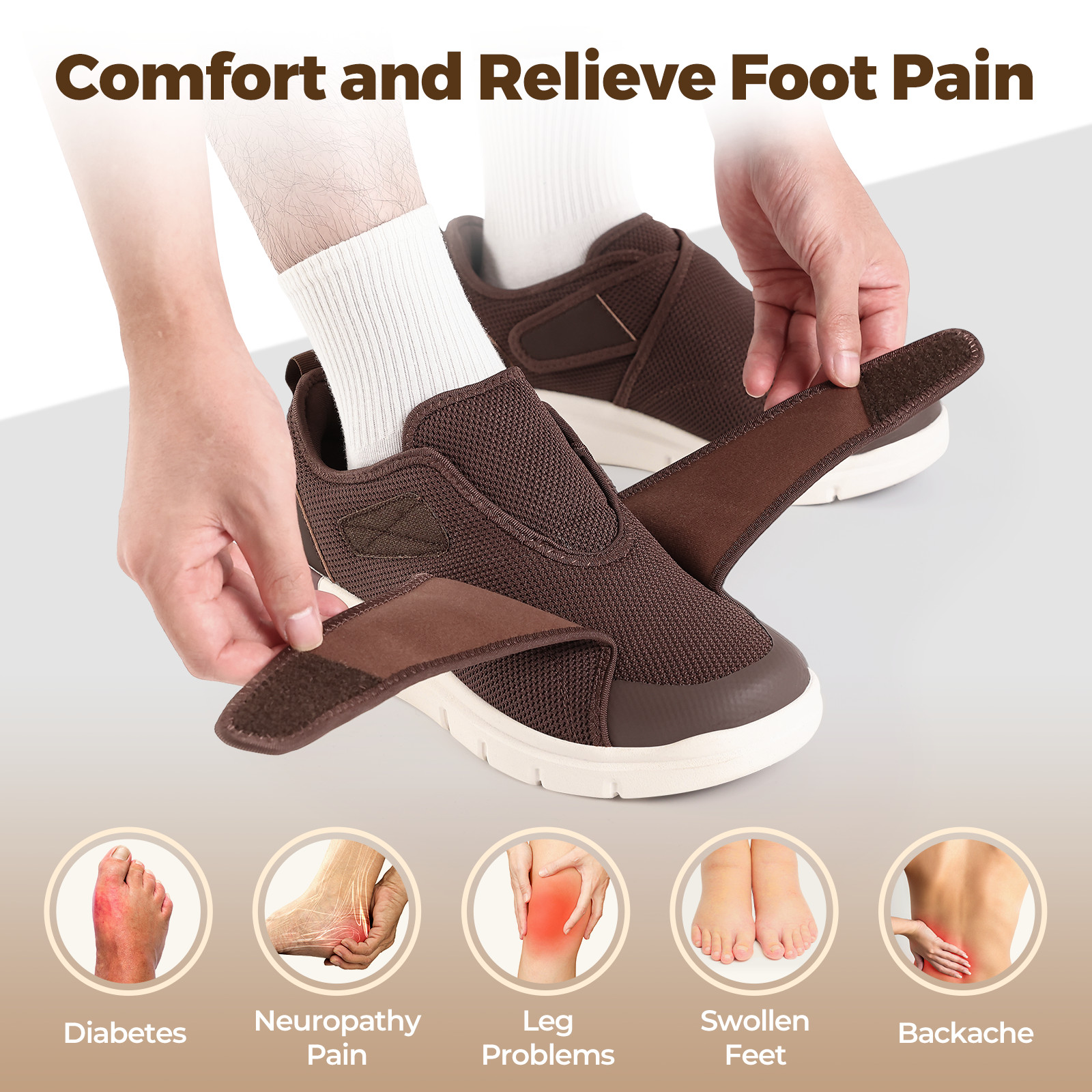 FitVille Men’s Diabetic Shoes Extra Wide Adjustable Walking Slip-on Swollen Feet
