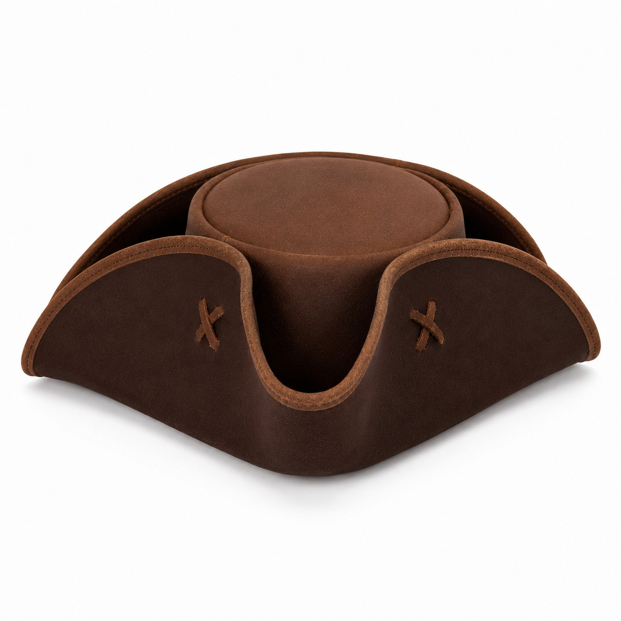 Brown Faux Leather Tricorn Pirate Hat Cross Stitch Handmade Costume LARP