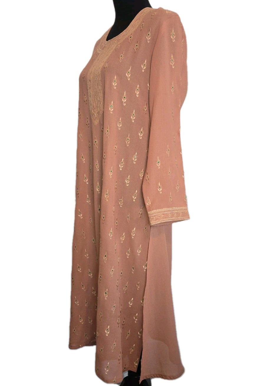 Peach Kurta Semi Sheer Size 38 Gota/Zari Embroidery • Emerald Detail • NWOT