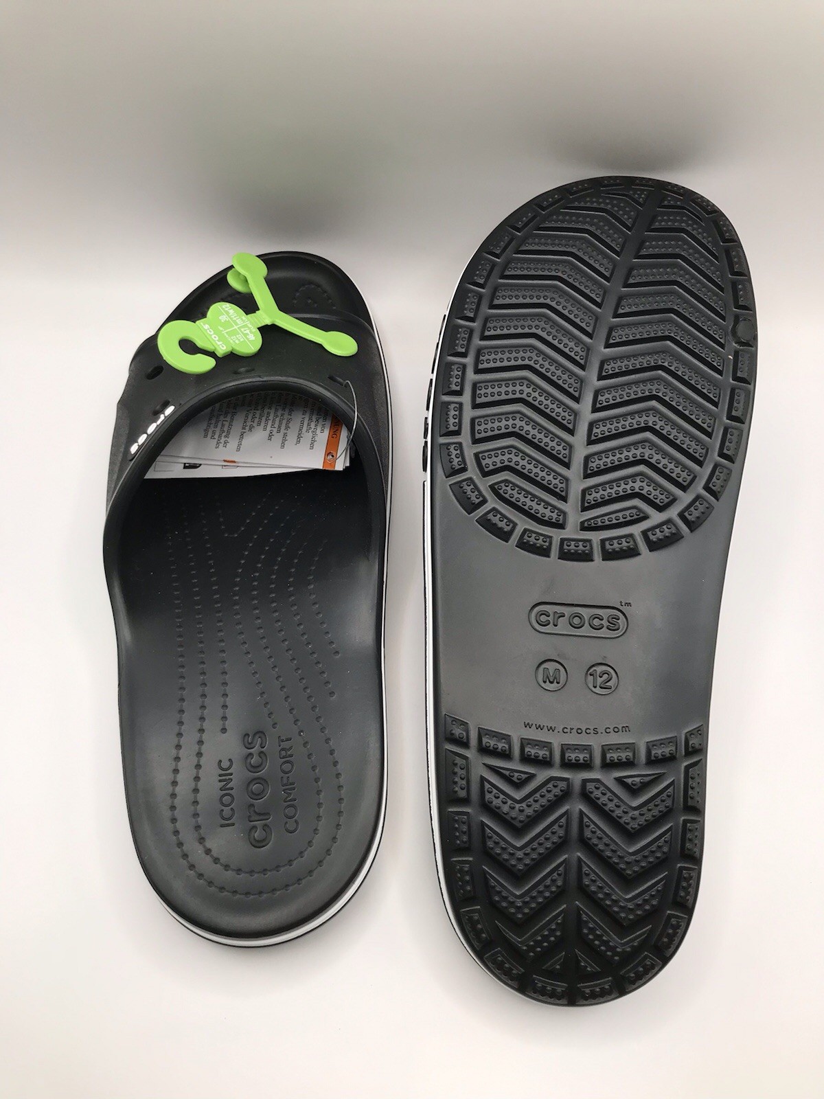 MEN’S CROCS BLACK/WHITE BAYABAND SLIDE POOL/BEACH WATER FRIENDLY SANDAL 12 NWT